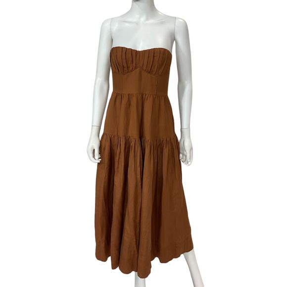 Shona Joy Strapless Ruched Midi Almond Jules Dress Size AUS 8 / US 4 NWT - Picture 2 of 5